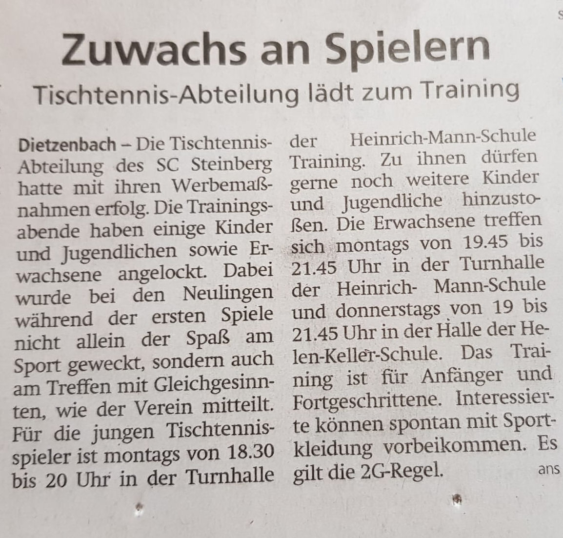 Pressebericht Zuwachs an neuen Spielern Pressebericht Zuwachs an neuen Spielern